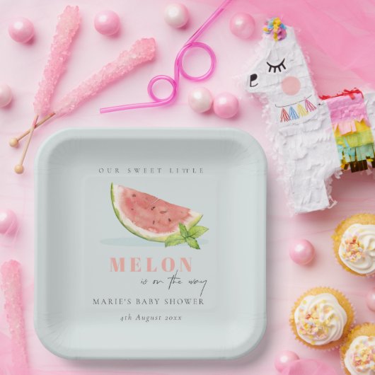 かわいい私たちの小さなメロンの水の色ブルーベビーシャワー ペーパープレート (パーティー)