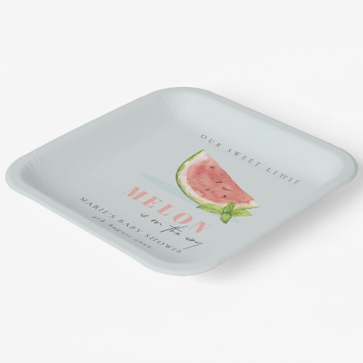 かわいい私たちの小さなメロンの水の色ブルーベビーシャワー ペーパープレート (傾斜あり)