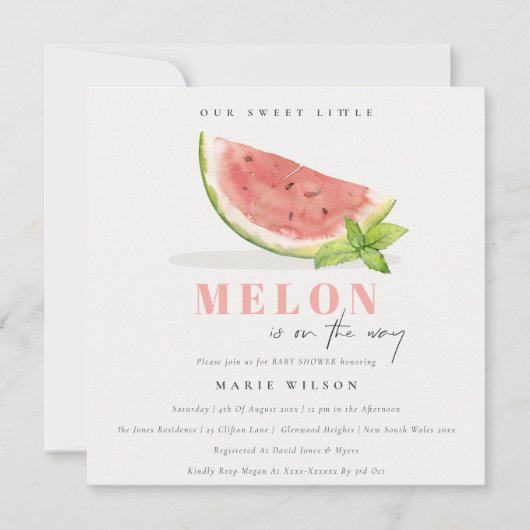 かわいい私たちの小さなメロンの水の色赤い赤ちゃんシャワー 招待状 (正面)