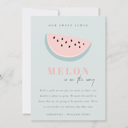 かわいい私たちの小さなメロンアクアブルーボーイ発表 招待状 (正面)