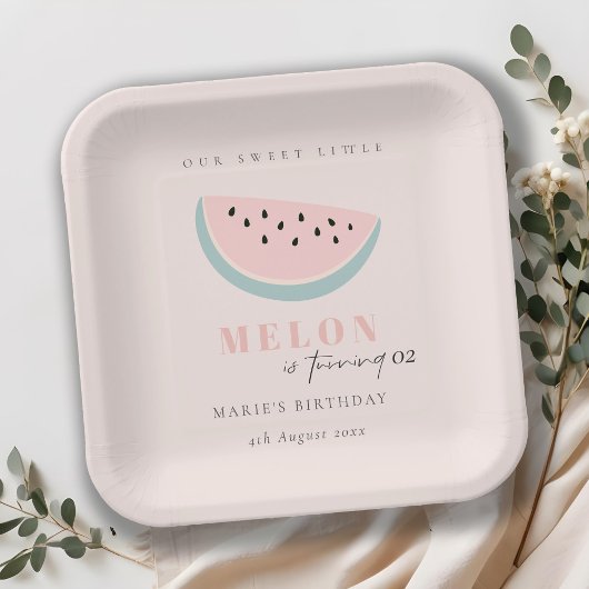 かわいい私たちの小さなメロンパステルピンクany年齢誕生日 ペーパープレート