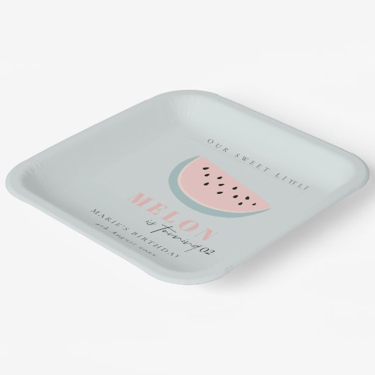 かわいい私たちの小さなメロンパステルブルー任意の年齢誕生日 ペーパープレート (傾斜あり)