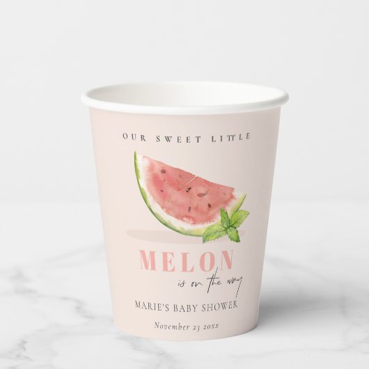 かわいい私たちの小さなメロン水の色赤面赤ちゃんシャワー 紙コップ (裏面)