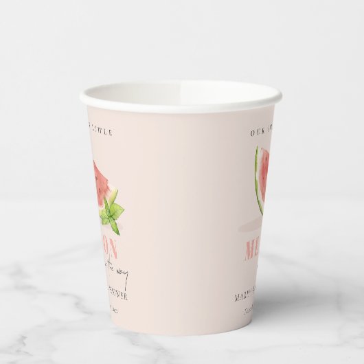 かわいい私たちの小さなメロン水の色赤面赤ちゃんシャワー 紙コップ (左)