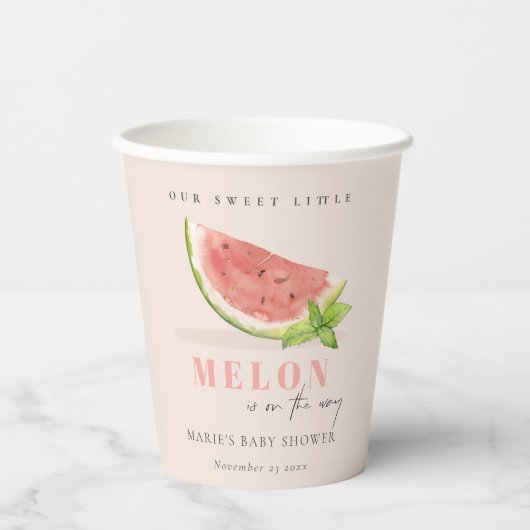 かわいい私たちの小さなメロン水の色赤面赤ちゃんシャワー 紙コップ (正面)