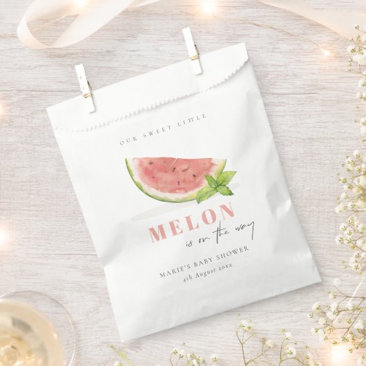 かわいい私たちの小さなメロン赤い水の色ベビーシャワー フェイバーバッグ (クリップ留めされた状態)