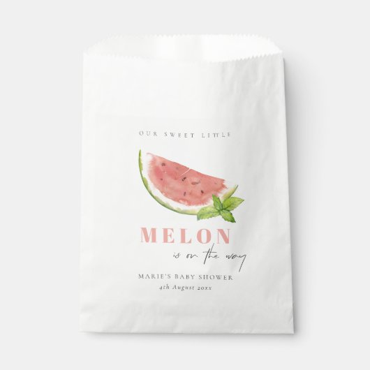 かわいい私たちの小さなメロン赤い水の色ベビーシャワー フェイバーバッグ (正面)