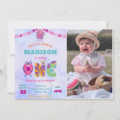 かわいい私たちの小さなモンスター1st誕生日の写真 招待状 (正面)