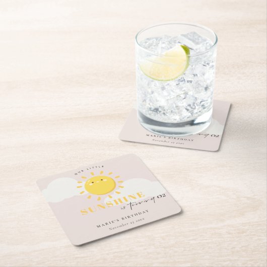 かわいい私たちの小さな太陽の赤面任意の年齢誕生日 スクエアペーパーコースター (インサイチュ)