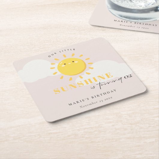 かわいい私たちの小さな太陽の赤面任意の年齢誕生日 スクエアペーパーコースター (アングル)