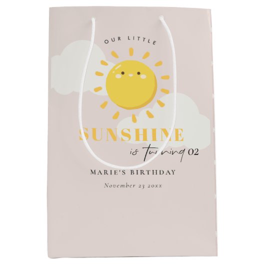 かわいい私たちの小さな太陽の赤面任意の年齢誕生日 ミディアムペーパーバッグ (正面)