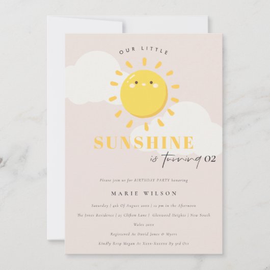 かわいい私たちの小さな太陽の赤面任意の年齢誕生日 招待状 (正面)