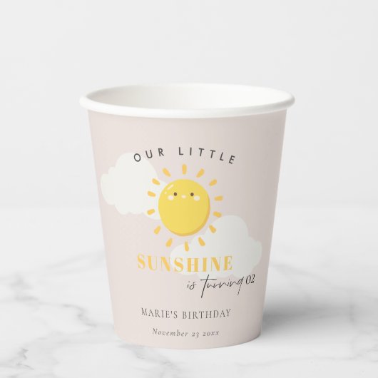 かわいい私たちの小さな太陽の赤面任意の年齢誕生日 紙コップ (正面)