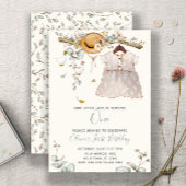 かわいい私たちの小さな女性は1人のフローラ素朴 招待状