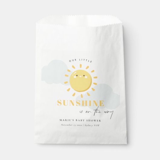 かわいい私たちの小さな日照黄色の赤ちゃんシャワー フェイバーバッグ (正面)