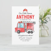 かわいい私たちの小さな消防士ヘルメット消防車の誕生日 招待状 (スタンド正面)
