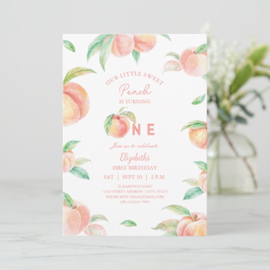 かわいい私たちの小さな甘い桃は一つの誕生日写真 招待状 (スタンド正面)