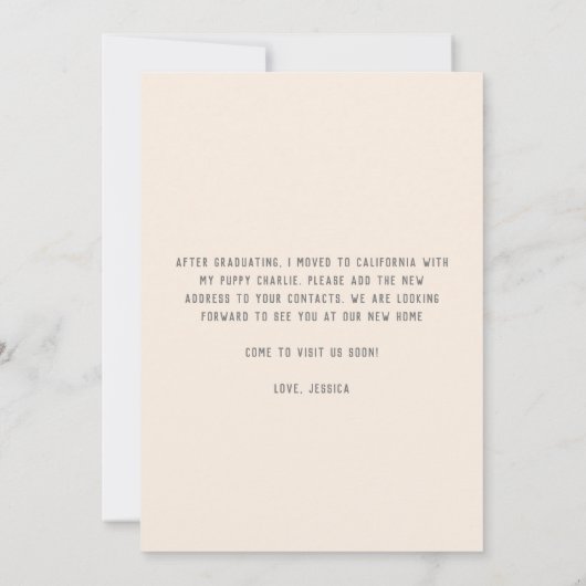 かわいい私たちは女の子の犬を移動した 案内状 (裏面)
