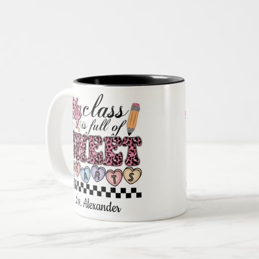 かわいい私のクラスの甘いハートのパーソナライズ ツートーンマグカップ (正面左)