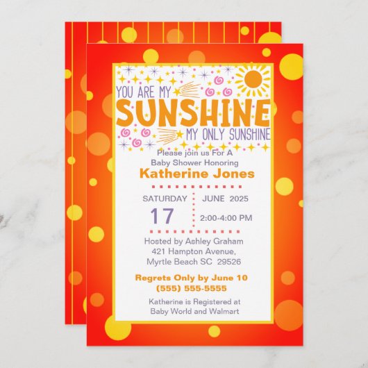 かわいい私のサンシャインベビーシャワー 招待状 (正面/裏面)