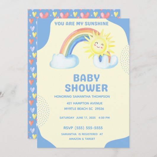 かわいい私のサンシャインボーイズ赤ちゃんシャワー 招待状 (正面/裏面)