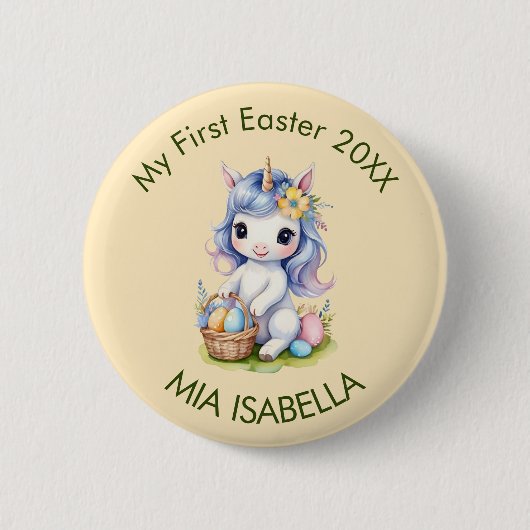 かわいい私の最初のイースターユニコーン標準ボタン 缶バッジ (正面)