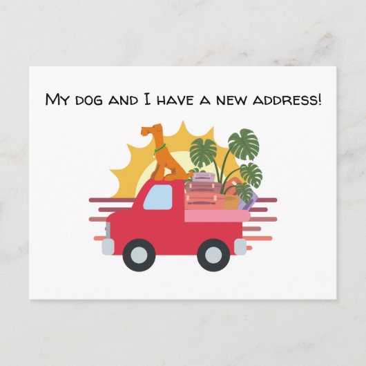 かわいい私の犬と私は新しいアドレスを移動している 案内ポストカード (正面)