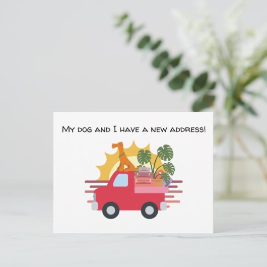 かわいい私の犬と私は新しいアドレスを移動している 案内ポストカード (スタンド正面)