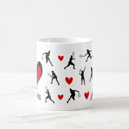 かわいい私はテニスが大好きパターン(の模様が)ある コーヒーマグカップ (中央)
