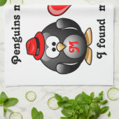 かわいい私は生命赤いハートのための私のペンギンの仲間を見つけました キッチンタオル (折り畳み)