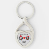 かわいい私は生命赤いハートのための私のペンギンの仲間を見つけました キーホルダー (正面)