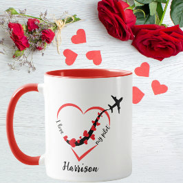 かわいい私は私のパイロット、飛行機&ハート、バレンタイン大好き マグカップ