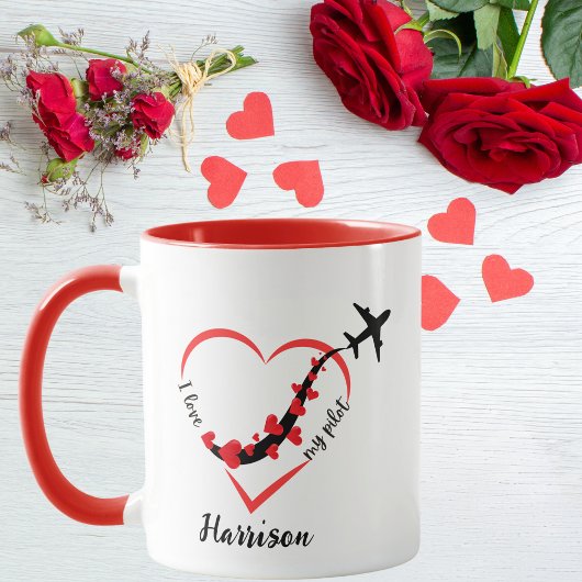 かわいい私は私のパイロット、飛行機&ハート、バレンタイン大好き マグカップ