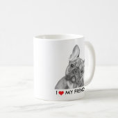 "かわいい私は私のFrenchie"のフレンチ・ブルドッグのマグを愛します コーヒーマグカップ (正面右)