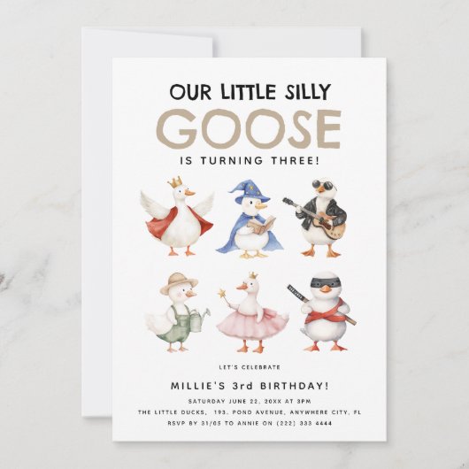 かわいい私間抜けたちのガチョウ任意の年齢誕生日 招待状 (正面)