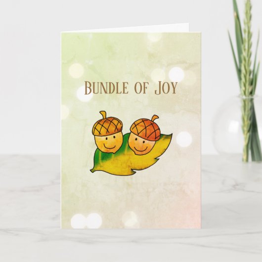 かわいい秋のどんぐり Bundle of Joy 双子の赤ちゃんのベビーシャワー カード (正面)