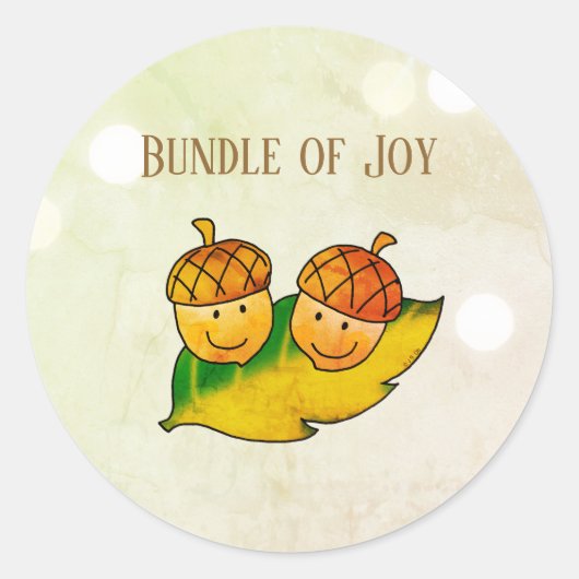 かわいい秋のどんぐり Bundle of Joy 双子の赤ちゃん ラウンドシール (正面)