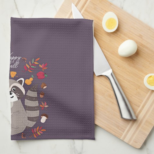 かわいい秋のアライグマカスタム文字 キッチンタオル (四つ折り)