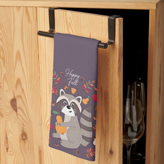 かわいい秋のアライグマカスタム文字 キッチンタオル (三つ折り)