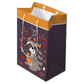 かわいい秋のアライグマカスタム文字 ミディアムペーパーバッグ (正面アングル)