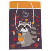 かわいい秋のアライグマカスタム文字 ミディアムペーパーバッグ (正面)
