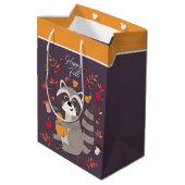 かわいい秋のアライグマカスタム文字 ミディアムペーパーバッグ (裏面アングル)