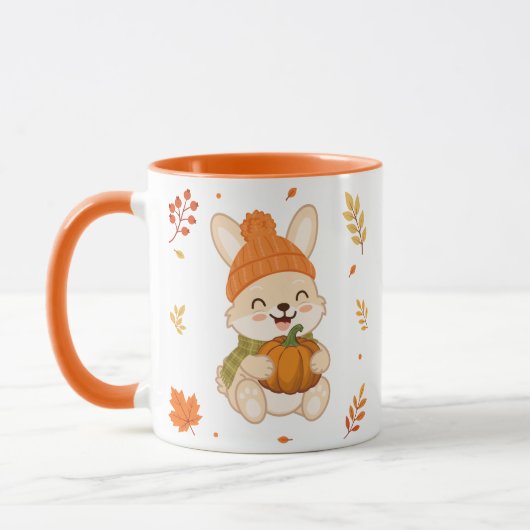 かわいい秋のウサギとかぼちゃ マグカップ (左)