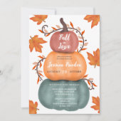 かわいい秋のオレンジと青いパンプキン ブライダルシャワー 招待状 (正面)