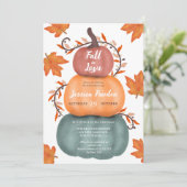 かわいい秋のオレンジと青いパンプキン ブライダルシャワー 招待状 (スタンド正面)