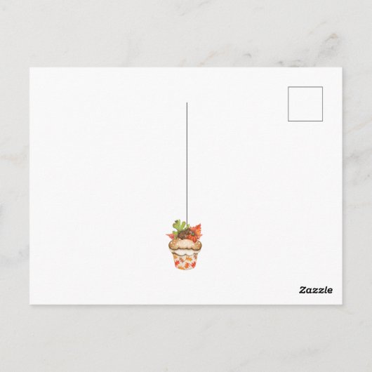 かわいい秋のカップケーキとバンティング秋ありがとう ポストカード (裏面)