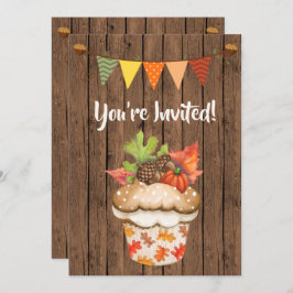 かわいい秋のカップケーキとバンティング秋誕生日 招待状