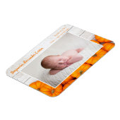 かわいい秋のカボチャの新生児写真 誕生日のお知らせ マグネット (左側)