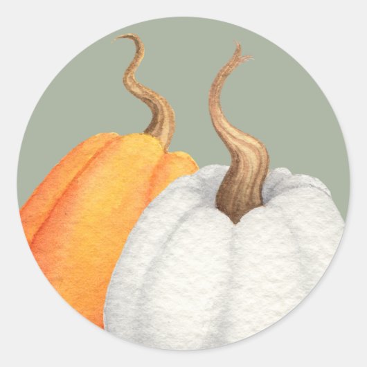 かわいい秋のカボチャの水彩画オータムクラフト ラウンドシール (正面)