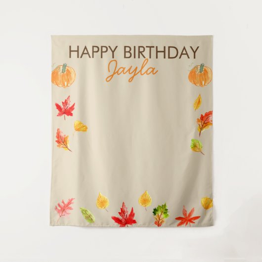 かわいい秋のカボチャの誕生日写真用背景 タペストリー (正面)
